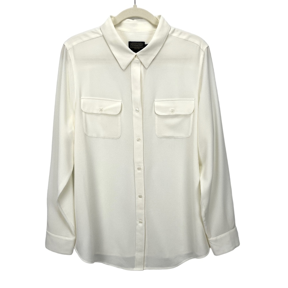 ⛔️ SOLD! ⛔️ Pendleton Ivory Cream Blouse Button Front Long Sleeve Stretch Shirt